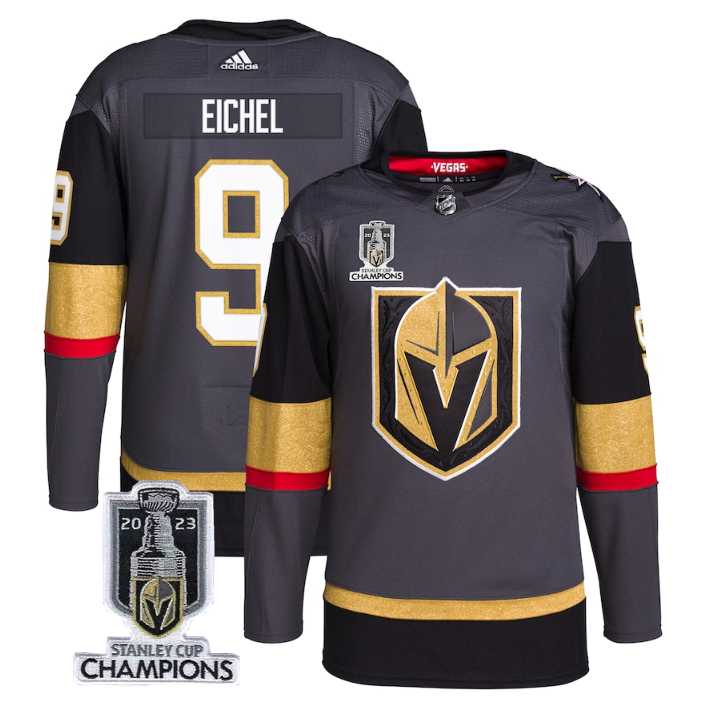 Mens Vegas Golden Knights #9 Jack Eichel Gray 2023 Stanley Cup Champions Stitched Jersey->vegas golden knights->NHL Jersey